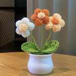 Orange Crochet Flower Pot Desk Decoration