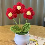 Red Crochet Flower Pot Desk Decoration